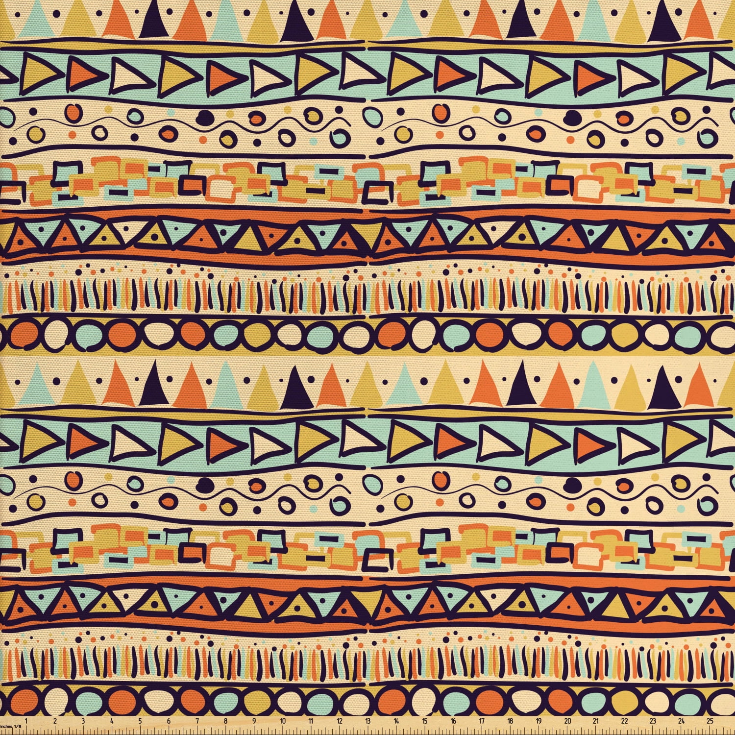 Primitive Fabric by The Yard, Mexican Style Doodles with Triangles