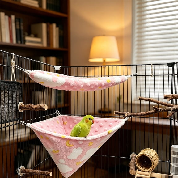 Warm Hanging Small Pet Bed Hammock 2Pcs for Hamsters Parrots Sugar Gliders – Soft Fleece Cage Sleep Rest House, Pink