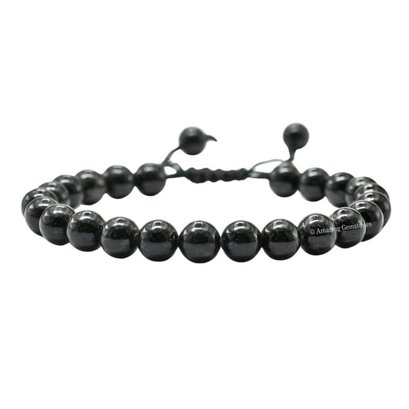 Garnet In Arfvedsonite Crystal Bracelet - 8mm Beaded Bracelet and Healing Stones