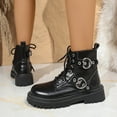 thumbnail image 3 of Womens Punk Ankle Boots Trendy Buckle Strappy Gothic Lug Sole Platform Lace up Mid Calf Booties Waterproof Leather Combat Boots, 3 of 6
