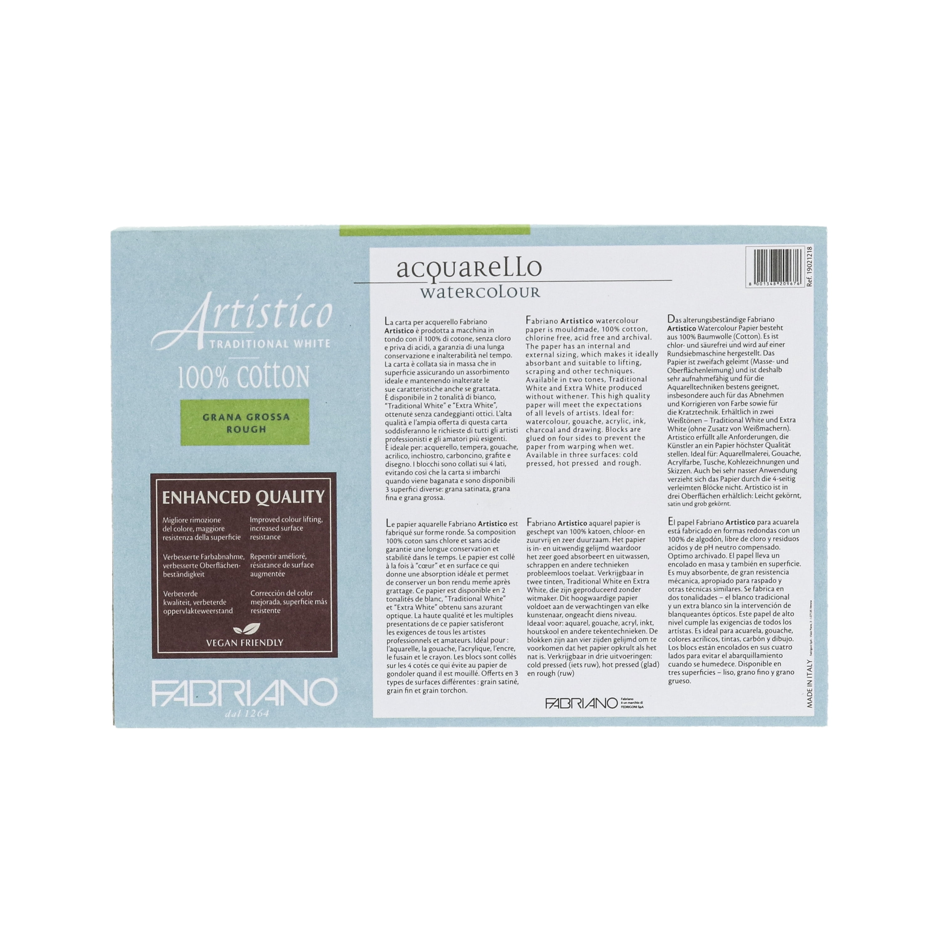 Fabriano Artistico Traditional White Watercolor Block, 140 lb./300 gsm, Rough, 25 Sheets, 5" x 7"