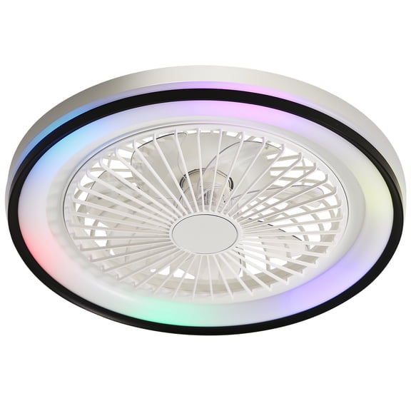 LiviNest Compact Ceiling Fan Light: 19-Inch Flush Mount for Small Rooms - 7 Lighting Modes & 6 Speeds - Enclosed Bladeless Design for Bedroom Office Dorm