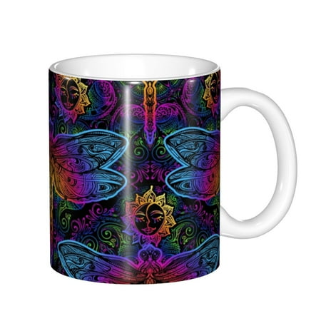 

Yiaed Indian Mandalas Dragonfly Print Ceramics Coffee Large Handle Design Extra Large Tea and Coffee Cup for Office and Home Mugs