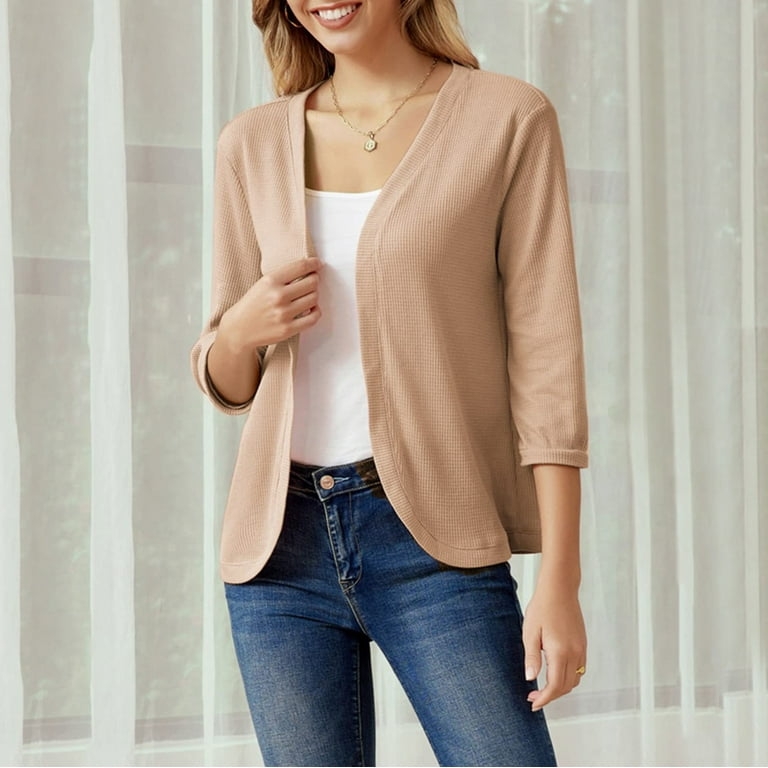 MEAGAOME Quilted Jackets for Women Women s Dressy Blouses Sweaters Solid Color Long Sleeved Buttonless Casual Knitted Sweater Cardigan Cardigan Buttons holy day Gifts Clearance Bargains Walmart
