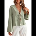 thumbnail image 3 of Camisa Y2K para Mujer, Blusa con Mangas Acampanadas y Cuello en V, Estilo Casual. Pasta de Frijoles L, 3 of 10