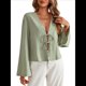 thumbnail image 3 of Camisa Y2K para Mujer, Blusa con Mangas Acampanadas y Cuello en V, Estilo Casual. Pasta de Frijoles S, 3 of 10