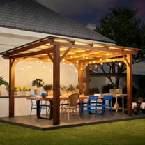 13x10FT Outdoor Hardtop Grill Gazebo, Wooden BBQ Canopy with Metal Sloping Roof, Patio Gazebos Pergola Withstand Wind Snow for Patio Backyard