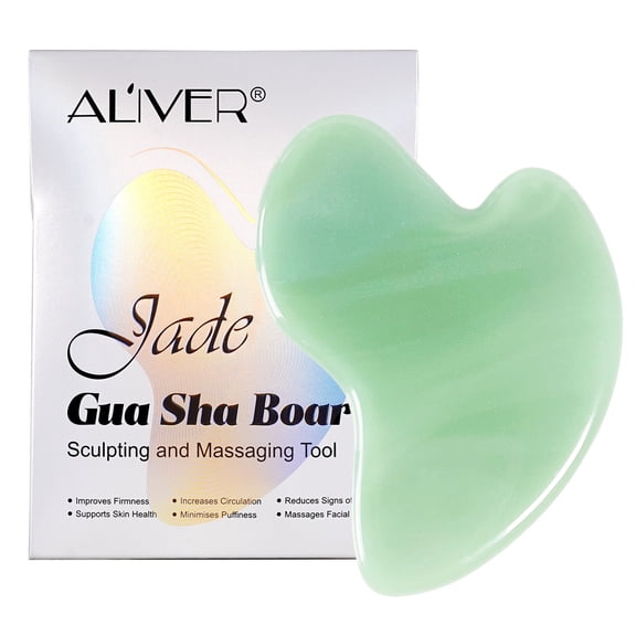 Aliver Gua Sha Tool for Face, Natural Jade Guasha Tool for Face & Eye, for Puffiness Reducing & Jawline Sculpting, Face Massager, Relaxation and Reduce Puffiness, Green