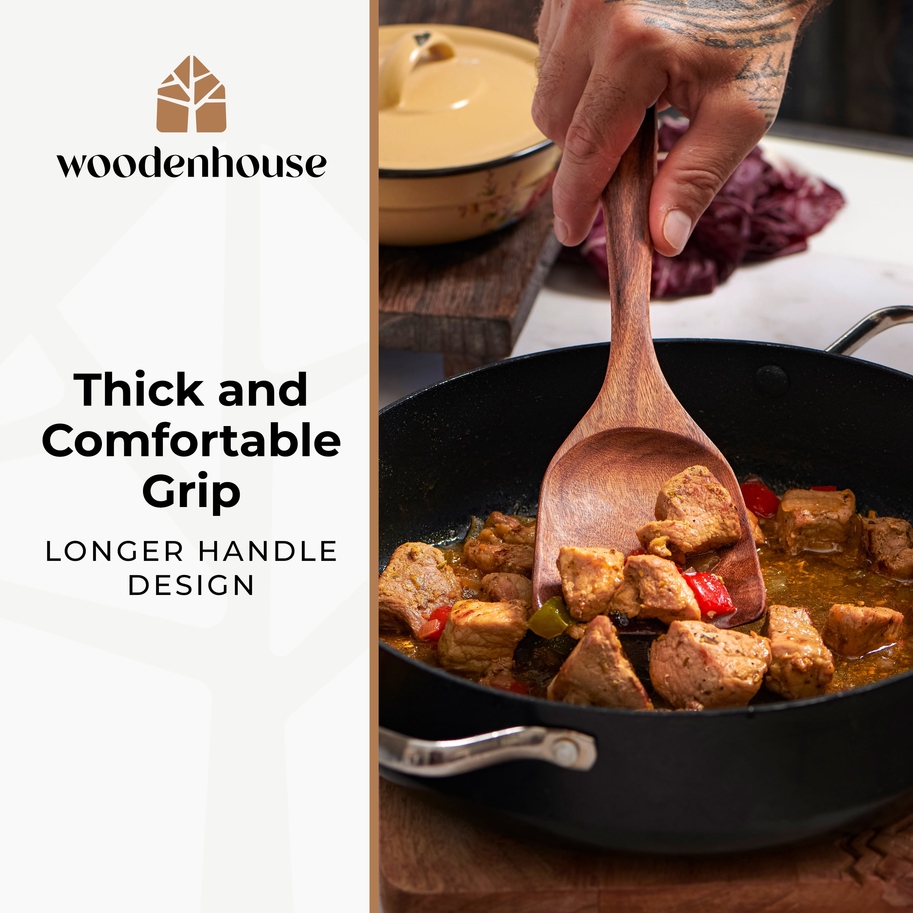 Wooden Utensils for Cooking, 8 piece Set with Holder, Perfect for Nonstick