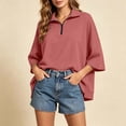 thumbnail image 4 of Guluxicc Women's Quarter Zip Sweatshirts Stand Collar 3/4 Sleeve Casual Loose Pullover Sweatshirts for Everyday Spring Fall Tops, 4 of 7