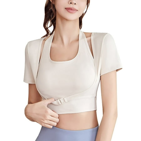 

Sports Bras for Women Solid Color Halter Neck Short Sleeve Crop Tops Yoga Vest