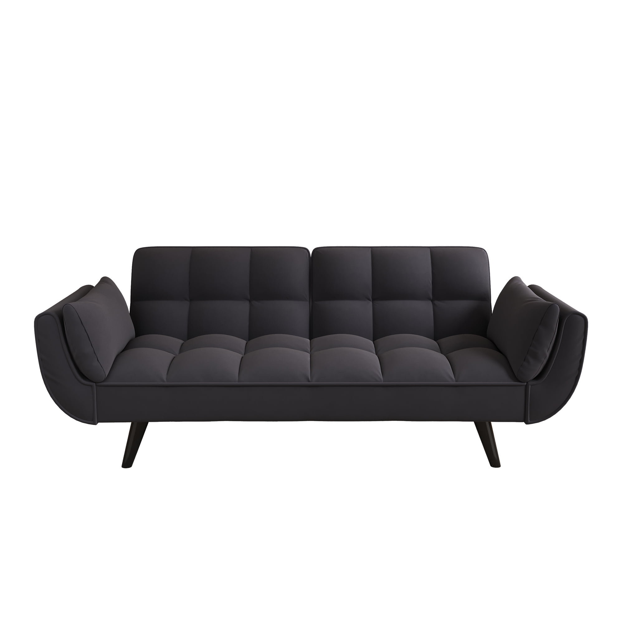 Aukfa Deep Tufted Futon Convertible Sofa Bed, Velvet Sleeper Couch for Home Office, Black