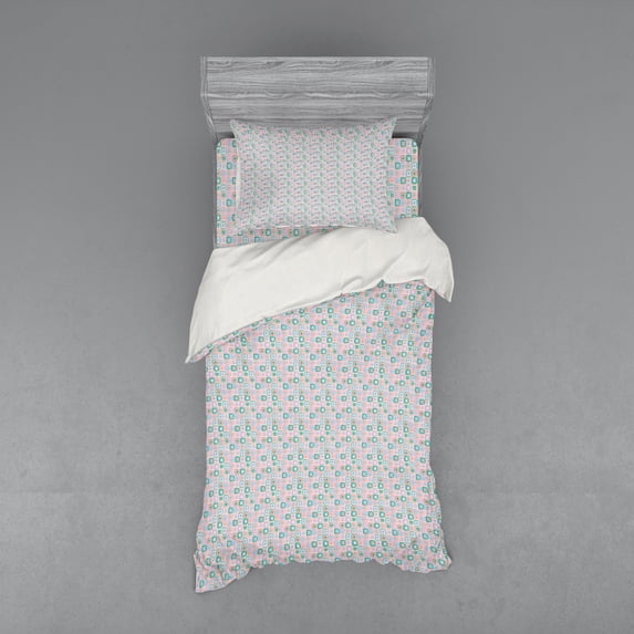 Geometric Duvet Cover Set, Hand Drawn Art Sketchy Style Pattern with Rhombus Shapes Cells in Pastel Colors, Bedding Set with Shams and Fitted Sheet, 3 Sizes, by Ambesonne