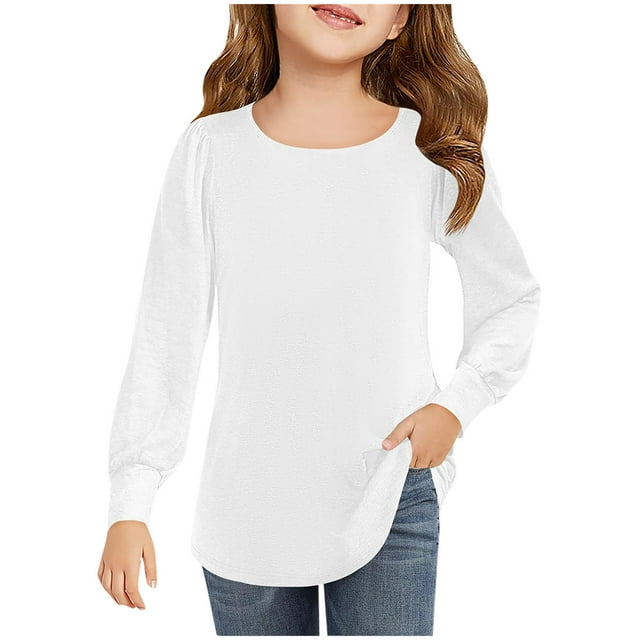 ameIAEA Kids Toddler Little Girls Long Sleeve Blouses Solid Color Spring Shirt Tops for 4-13 Years
