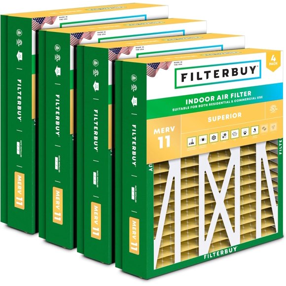 Filterbuy 21x27x5 MERV 11 (MPR 1200) Allergen Defense, Pleated HVAC AC Furnace Air Filters for Trane Perfect Fit & American Standard (4-Pack)