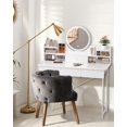 thumbnail image 4 of Meoldis Vanity Desk with Sliding Mirror & Lights, Makeup Dressing Table with 6 Drawers, 3 Open Shelves, 3 Lighting Modes, Compact White Vanity Table with Storage for Bedroom, 4 of 7
