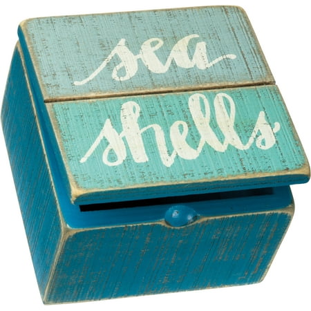 UPC: 0883504344838 | Seashells Slatted Wood Hinged Treasure Box Shell Collector 4 Inches