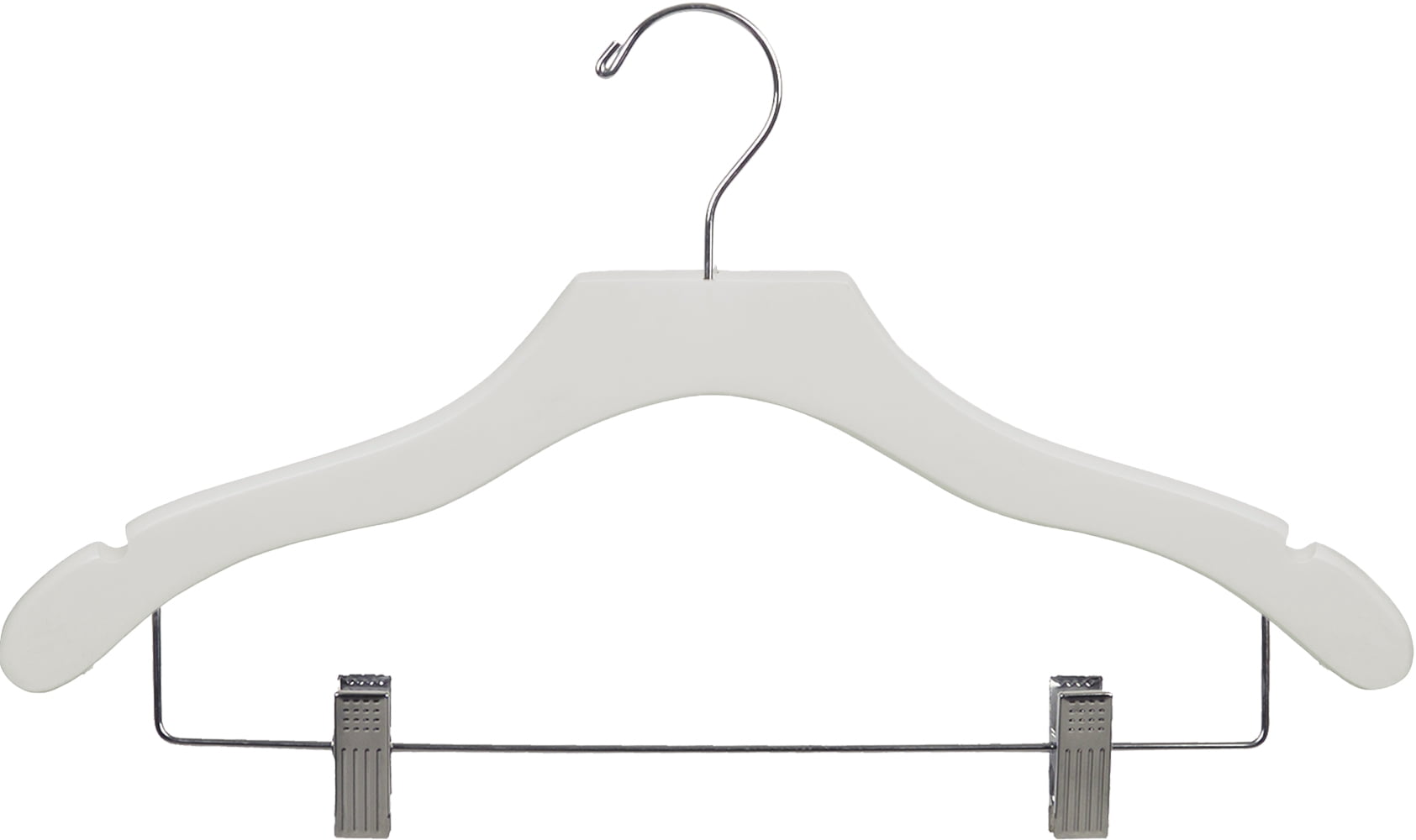 International Hanger Wooden Wavy Combo Hanger, White Finish with Chrome Hardware, Box of 100