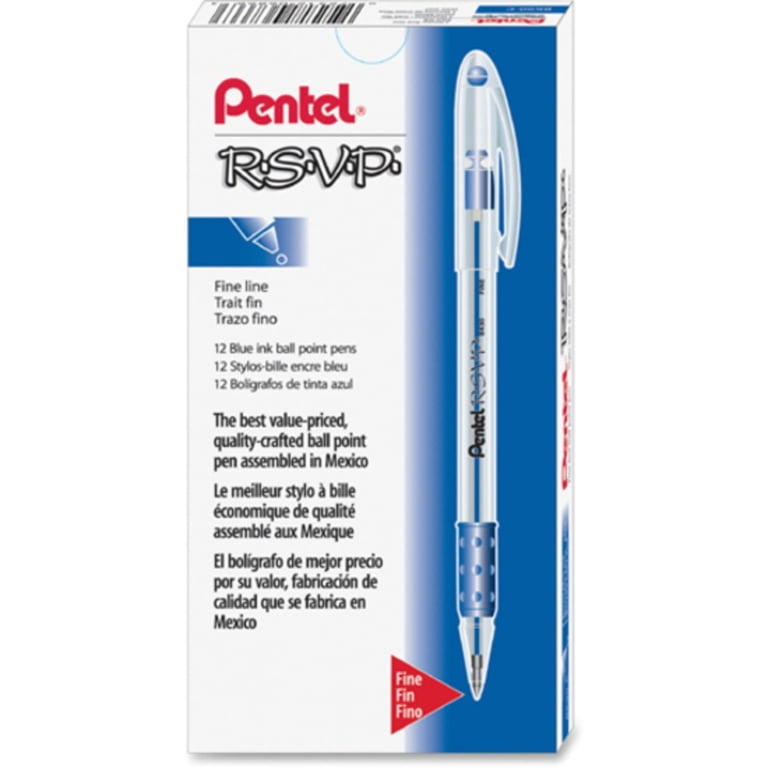 Pentel R.S.V.P. Ballpoint Stick Pens, Fine 0.7mm, Blue Ink