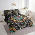 thumbnail image 4 of Manfei Vintage Damask Female 7pcs Bedding Comforter Set, Mystic Orange Blue Floral Queen Bedding Sets, Southwestern Reversible Queen Sheet Sets, Microfiber Bedroom Decor, 4 of 8