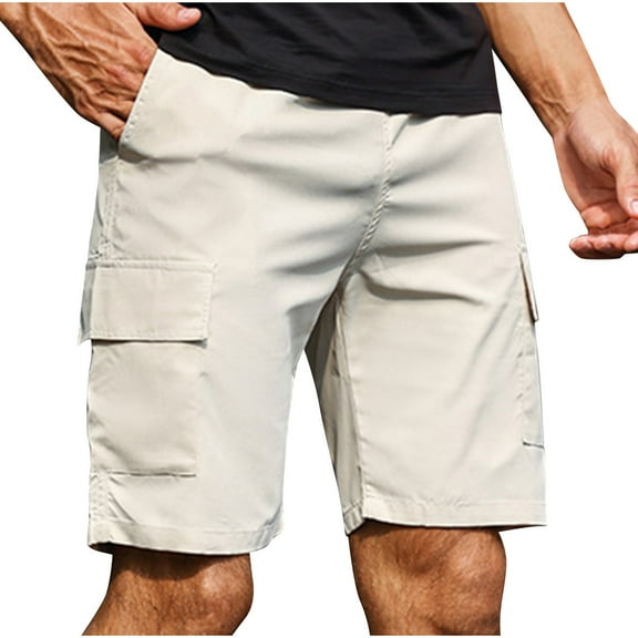 Kvture Summer Cargo Shorts for Men Casual Loose Straight Leg Shorts Solid Color Multi-Pockets Work Pants Khaki XL