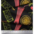 thumbnail image 2 of Soimoi Black Poly Georgette Fabric Lemon Slice & Soft Drinks Summer Designs Printed Fabric 1 Yard 52 Inch Wide, 2 of 3