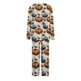 thumbnail image 3 of Pajamas for Women 2 Piece Pant Sets Halloween Pumpkin Print Long Sleeve V Neck Top with Bottoms Pjs Outfits (S, Multicolor), 3 of 4
