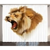 King Curtains 2 Panels Set, Roaring Wild Lion Head Safari African Animal Majestic Cartoon Like Print Artwork, Window Drapes for Living Room Bedroom, 108W X 63L Inches, Pale Brown, by Ambesonne