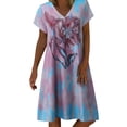 thumbnail image 1 of SZXZYGS Robes Midi pour Femmes Manches Longues Ligne A Mode Dégradé Rose Imprimé Col en V Manches Courtes Robe Ample Robe de Vacances 2024, 1 of 5