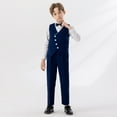 thumbnail image 6 of 5 PCS Boys' Formal Dresswear Suits Set Gentlemen Wedding Ring Bearer Outfits Blazer Dress Shirts Pants Vest Bowtie 5 Years, Blue, 6 of 7
