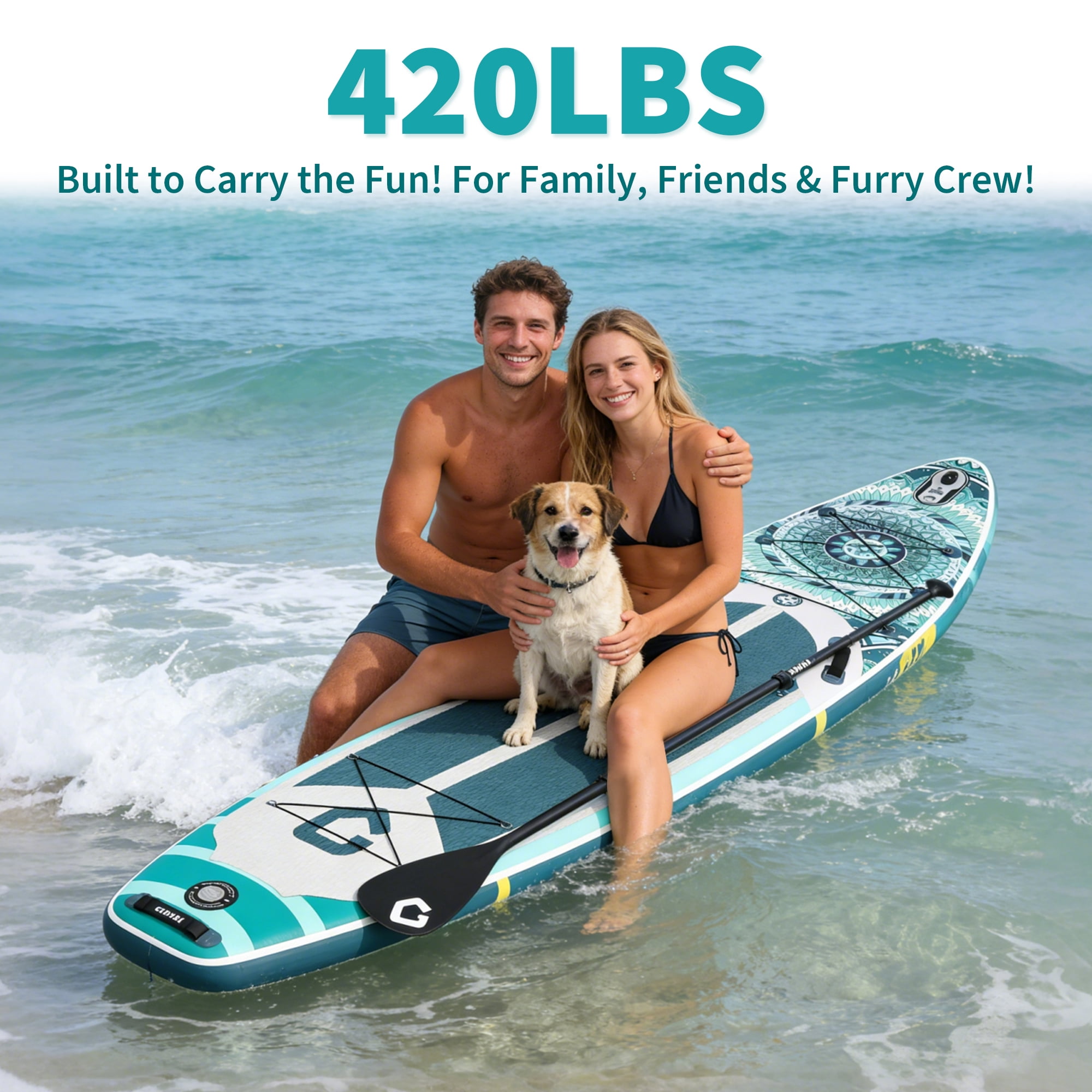 Bohemian Inflatable Stand Up Paddle Board with Accessories, EVA Non-Slip Deck, 3 Removable Fins, Adjustable Paddle, Pump, Leash & Backpack, All-Around iSUP for Adults & Youth, 11.5', Deep Green