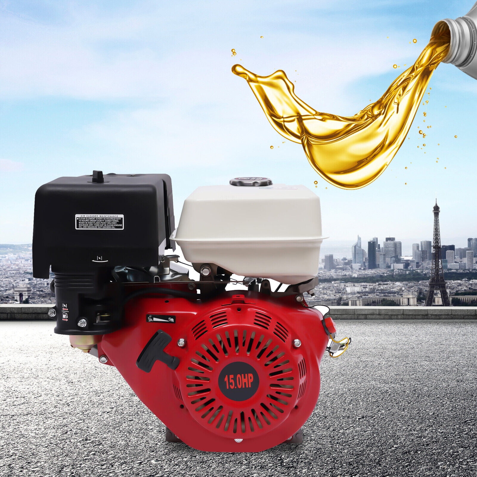 Fichiouy 4 Stroke 15HP Gas Engine Motor Power 420CC OHV TCI Gasoline Motor Recoil Pull Air Cool