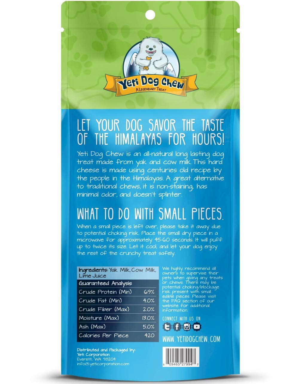 Yeti Dog Chew Natural Yak Cheese, Long-Lasting Dog Chews, Large, 2 Pieces, 7 oz