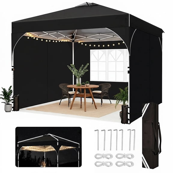 COBIZI 10x10 Pop Up Canopy Tent, Instant Canopy with-Push Center Lock, Air Vent, Removable Sidewalls and Reflective Strips, Outdoor Tent for Party, Camping, Beach, Market,Black