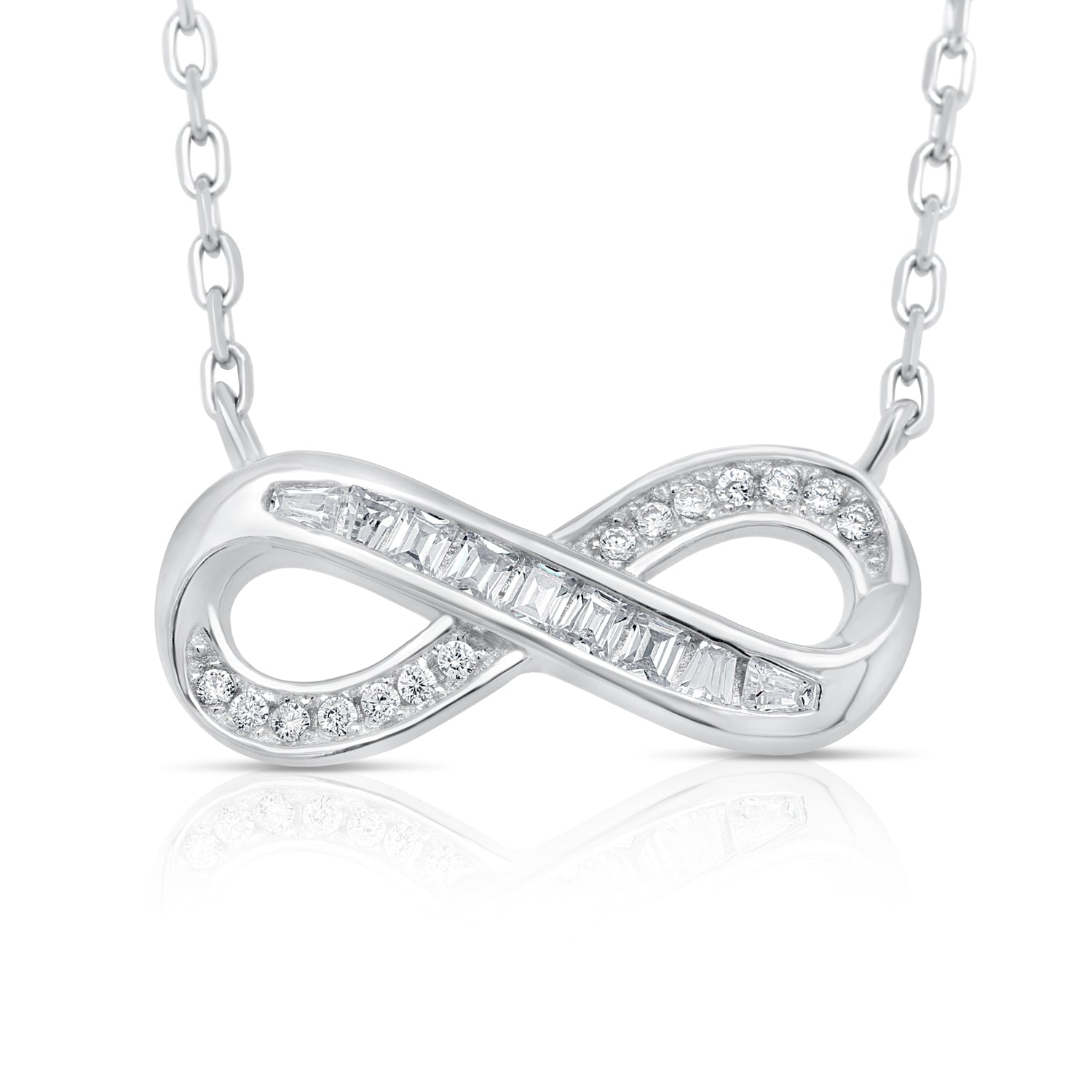 Tilo Jewelry .925 Sterling Silver Infinity Necklace with Cubic Zirconia CZ Stones | Adjustable Chain | Women & Unisex