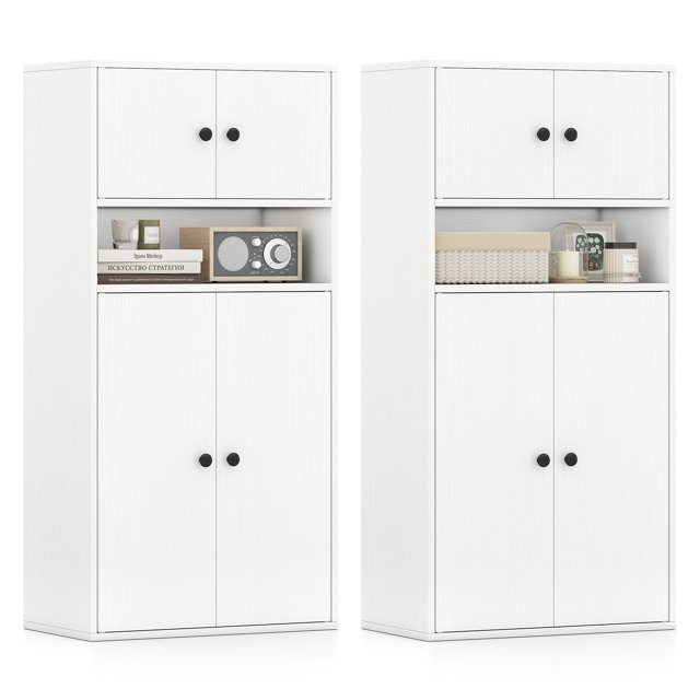 Gymax 2PCS 44'' Tall Bookshelf w/Doors & Adjustable Shelf for Study Living Room