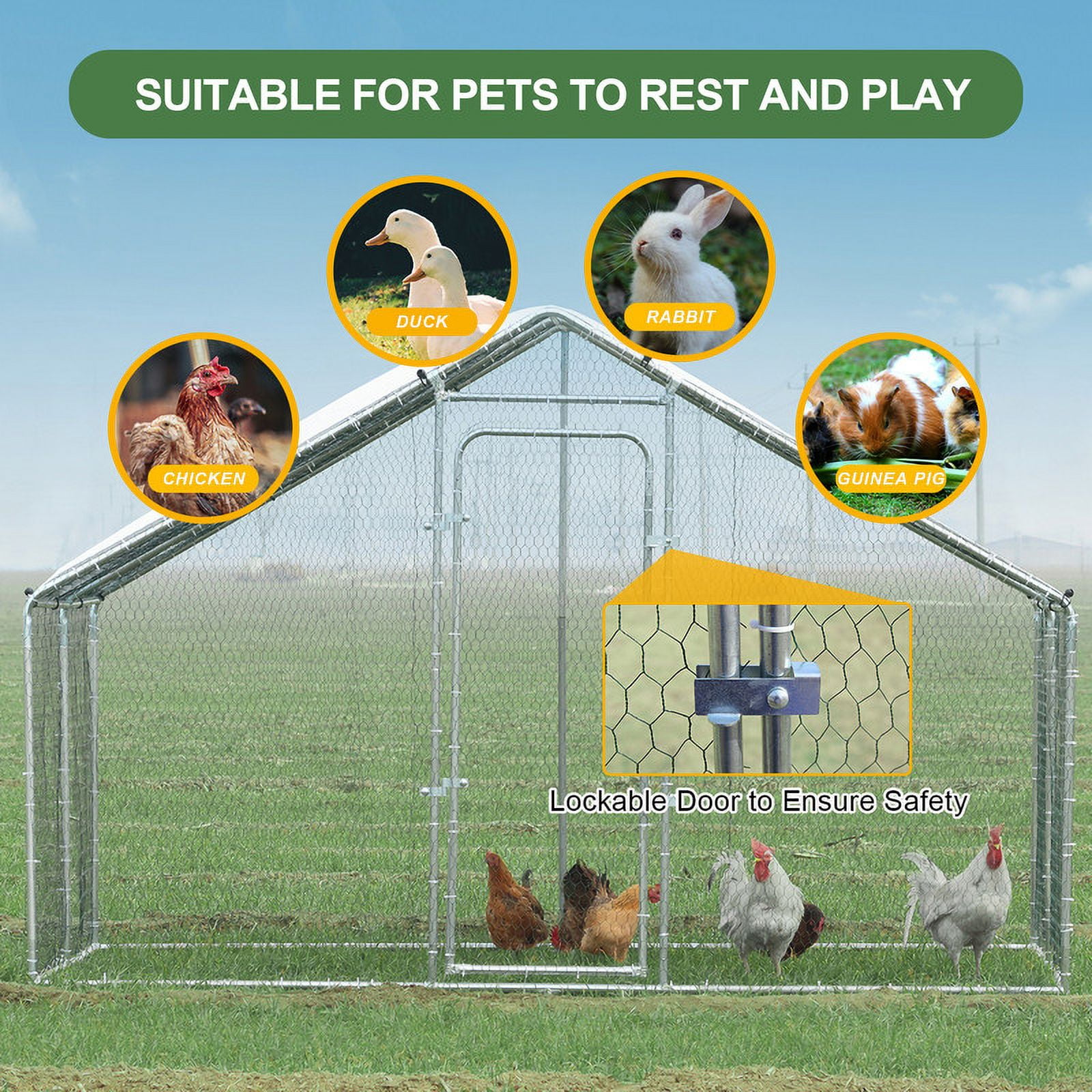 Walnest 10x6.56ft Large Metal Chicken Coop Walk-in Poultry Cage Chicken Run House Duck Rabbit Pen with Waterproof & Anti-UV Cover for Outdoor Yard Farm Use