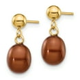 thumbnail image 2 of Primal Gold 14 Karat Yellow Gold 6-7mm Brown Rice Freshwater Cultured Pearl Dangle Post Earrings, 2 of 5