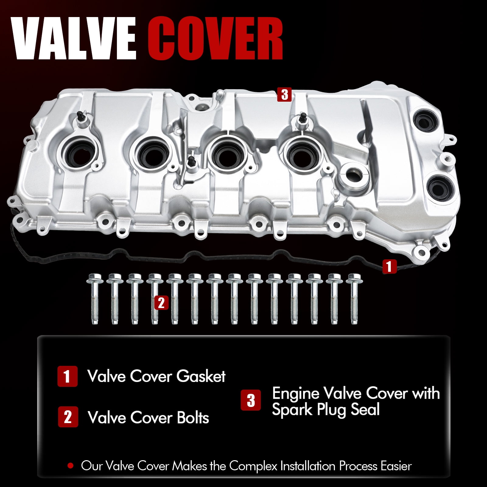 MITZONE Aluminum Valve Cover Compatible with Ford 2015-2021 5.2L Engines 2011-2017 5.0L Engines Left driver side
