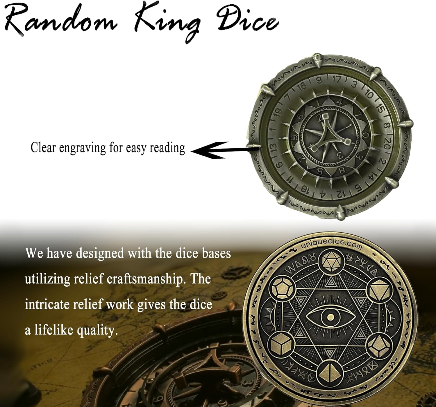 7-in-2 Random King Metal DND Dice Spinner for Pathfinder MTG RPG Board Games, Maggie D&D Dice Set,Adult