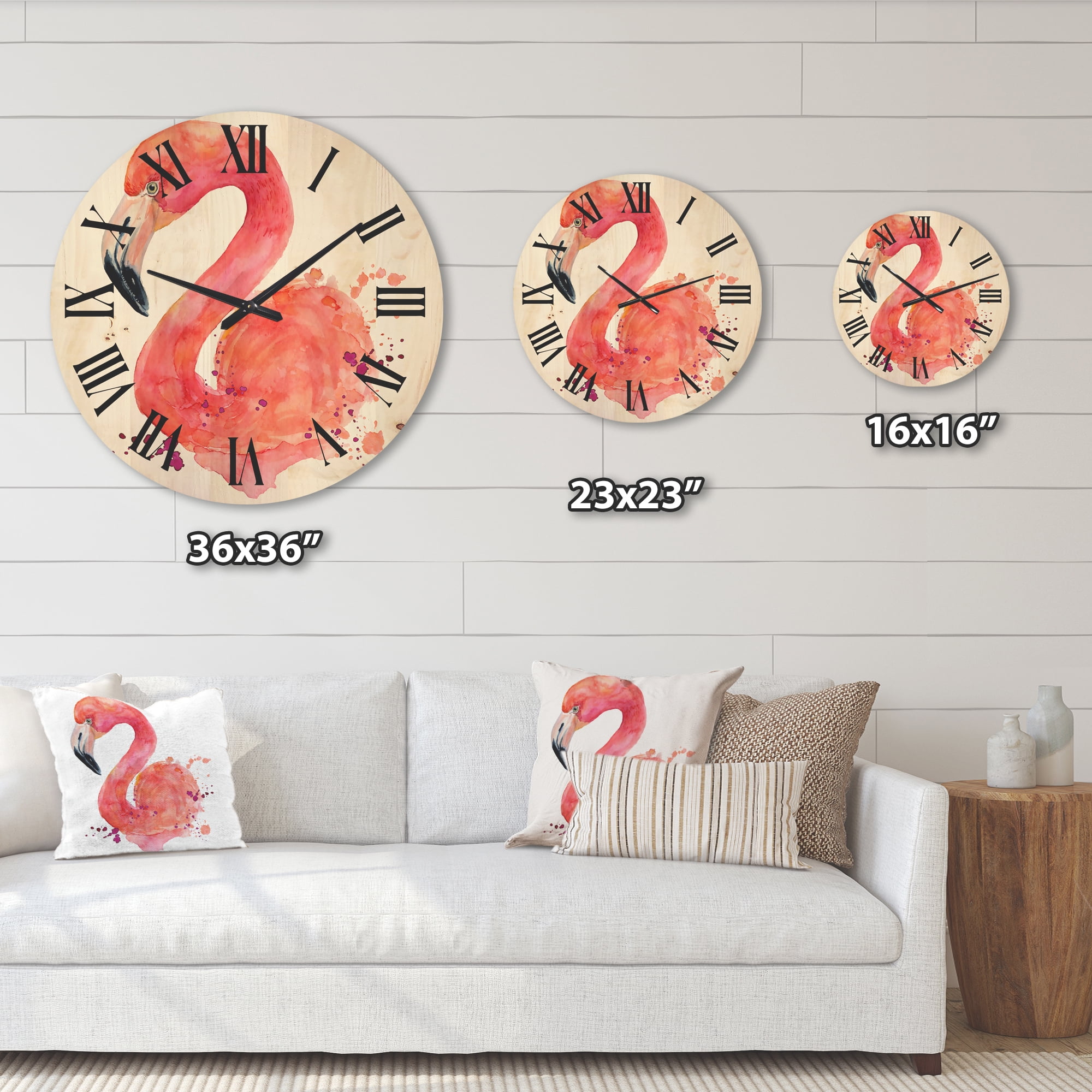 Designart 'Abstract Portrait of Pink Flamingo I' Farmhouse Wood Wall Clock