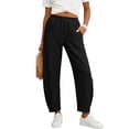 thumbnail image 5 of AKOEE Linen Barrel Pants for Women Back Elastic Pleated Beach Casual Summer Wide Leg Trouser with Pockets (XL, Black), 5 of 8