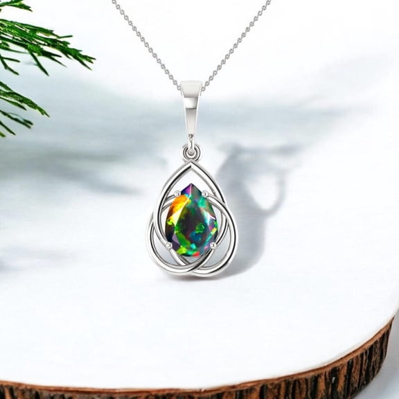 Natural Opal Pendant Necklace 925 Sterling Silver Women’s Jewelry October Birthstone Gift for Her