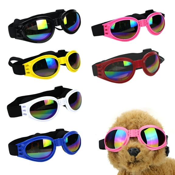 GJX Dog Polarized Sunglasses Small Breed UV Protection Windproof Sun Glasses Pet Goggles Adjustable Folding Eye Wear with Elastic Band for Outdoor Camping Travel Photos