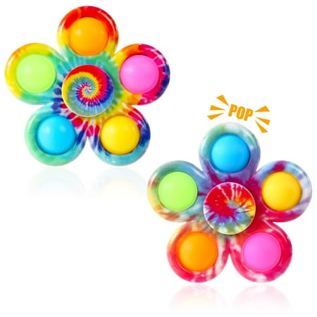 YUNOVA 2 Pack Tie-Dye Flower Fidget Spinners - Silent Sensory Toys for Anxiety Stress Relief, ADHD Autism Products with Popping Buttons, Perfect Party Favors & Classroom Prizes