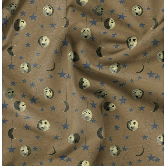 Soimoi Rayon Fabric Moon & Stars Galaxy Print Fabric by The Yard 42 Inch Wide