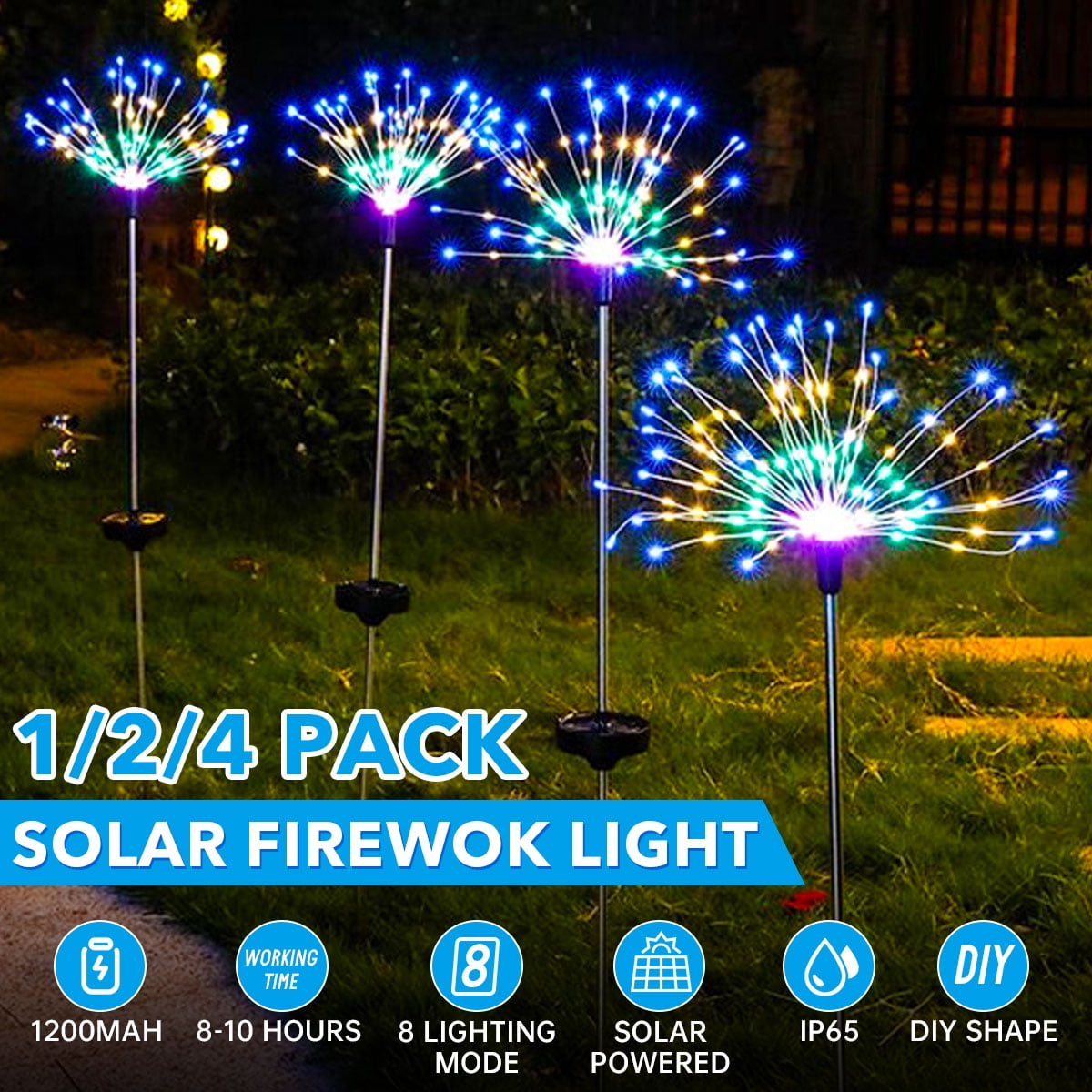 150 120 90 LED Firework Light Solar Powered Wedding Starburst Stake Fairy Lights 