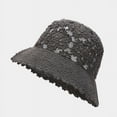 thumbnail image 1 of Sombrero de cubo de verano de punto de ganchillo gris para mujer - Hecho a mano - Patrón floral, 1 of 5
