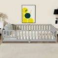 thumbnail image 2 of Bellemave Full Size Floor Beds with Door, Wood Montessori Bed with Fence Railings & Support Slats, No Box Spring Needed (Gray), 2 of 8