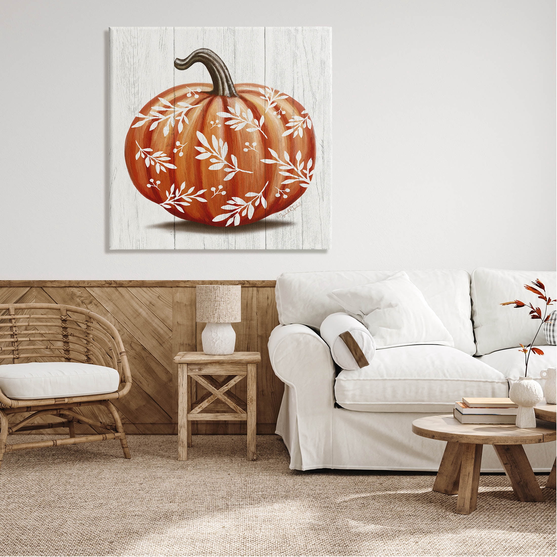 Stupell Industries Orange Fall Botanical Pumpkin Graphic Art Gallery Wrapped Canvas Print Wall Art, Design by Elizabeth Tyndall